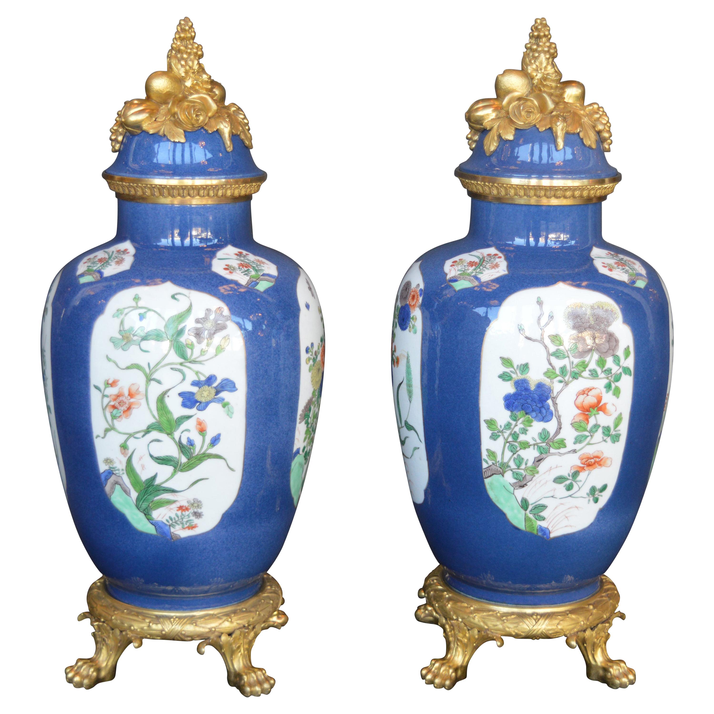 Paire de vases en porcelaine de Chine du 19ème siècle montés en ormolu en vente