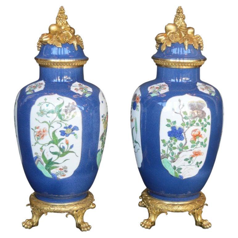 Pair of 19th Century Ormolu-Mounted Chinese Porcelain Vases