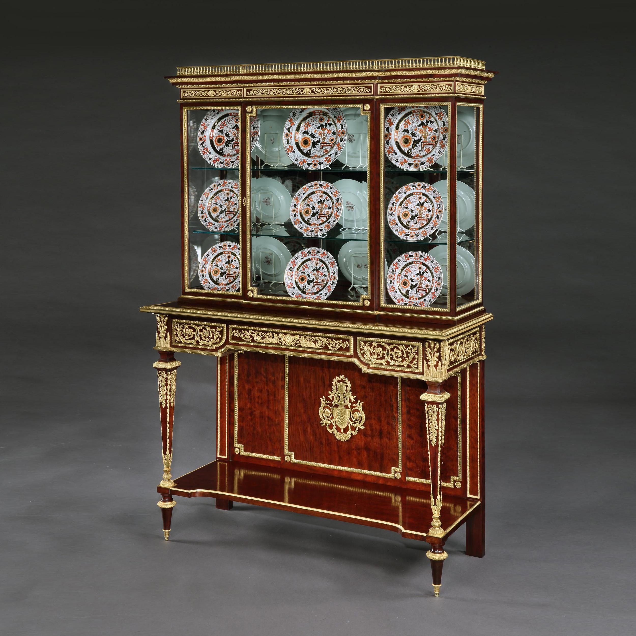 French Pair of 19th Century Ormolu-Mounted Mahogany Display Cabinets by Henri Picard For Sale