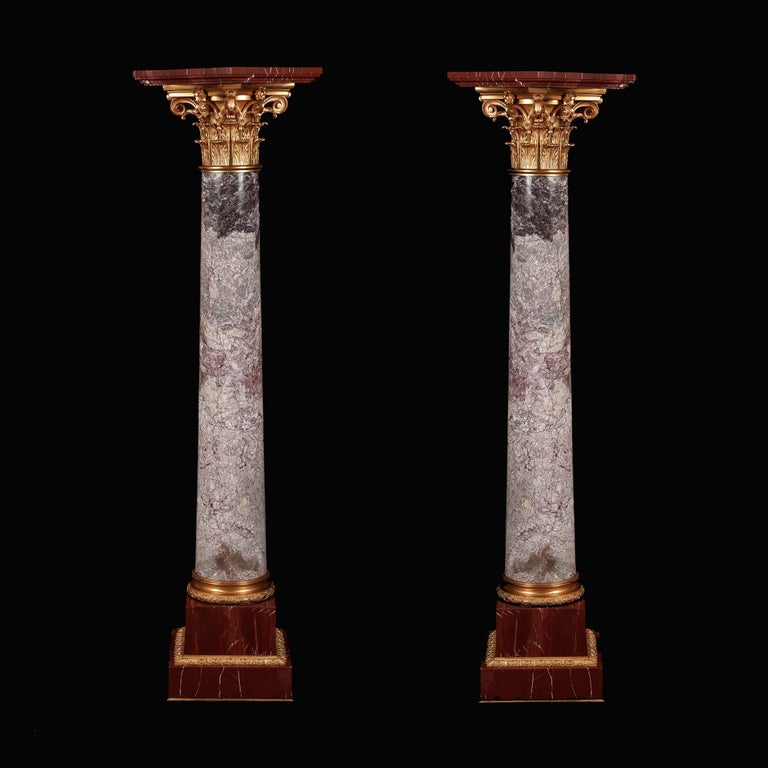 Pair of 19th Century Ormolu-Mounted Marble Pedestals For Sale at 1stDibs