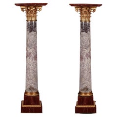 Pair of 19th Century Ormolu-Mounted Marble Pedestals