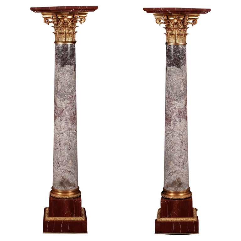 Pair of 19th Century Ormolu-Mounted Marble Pedestals For Sale at 1stDibs
