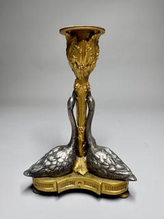 Pair Of 19th century Ormolu Swan Candlesticks After William Bateman II