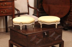 Pair of 19th Century Oval French Louis XVI Style Painted & Parcel Gilt Footstool