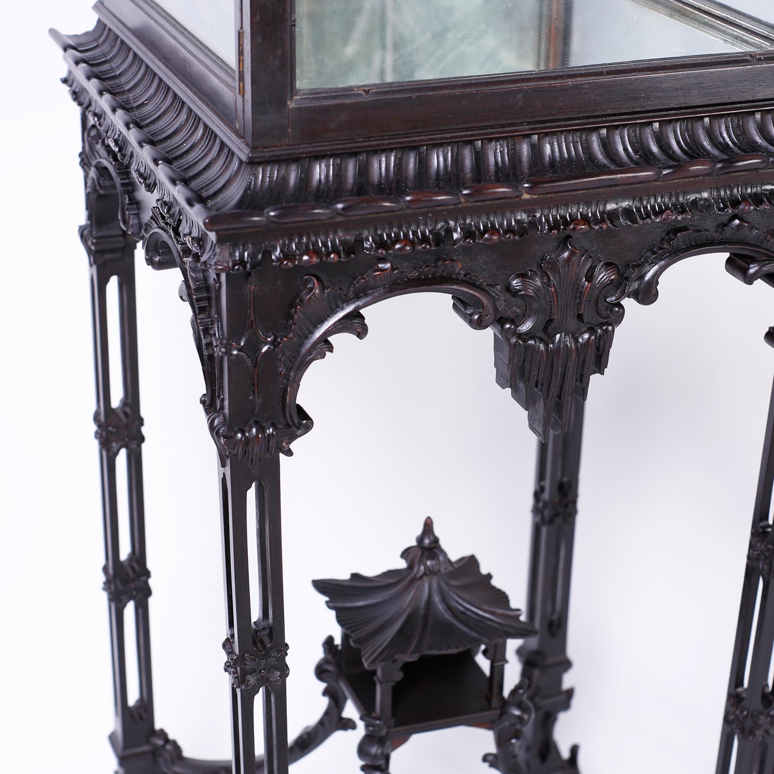Hand-Carved Pair of 19th Century Pagoda Display Cases