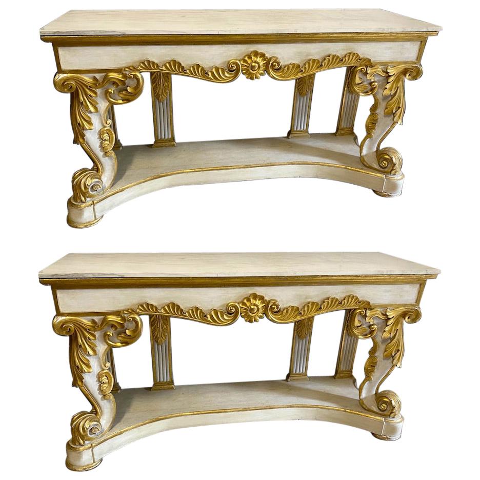 Pair of 19th Century Painted and Parcel-Gilt Console Tables