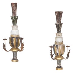 Pair of 19th Century Painted and Parcel Gilt Hand Carved Wooden Italian Sconces