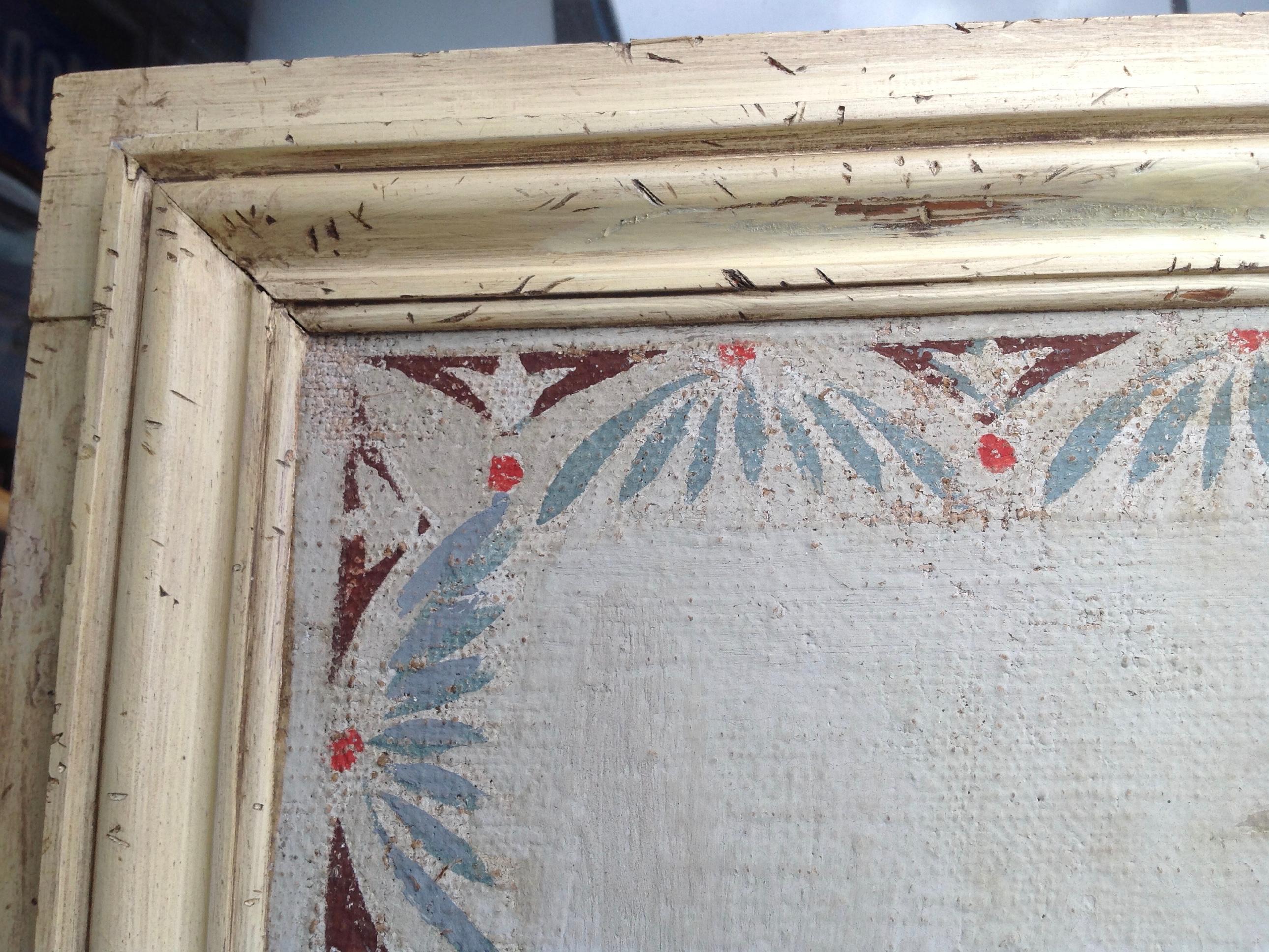 20th Century Pair of Antique Painted Canvas Window Panels
