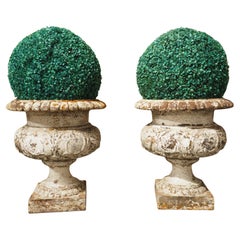 Pair of 19th Century Painted Cast Iron Planter Vases from France