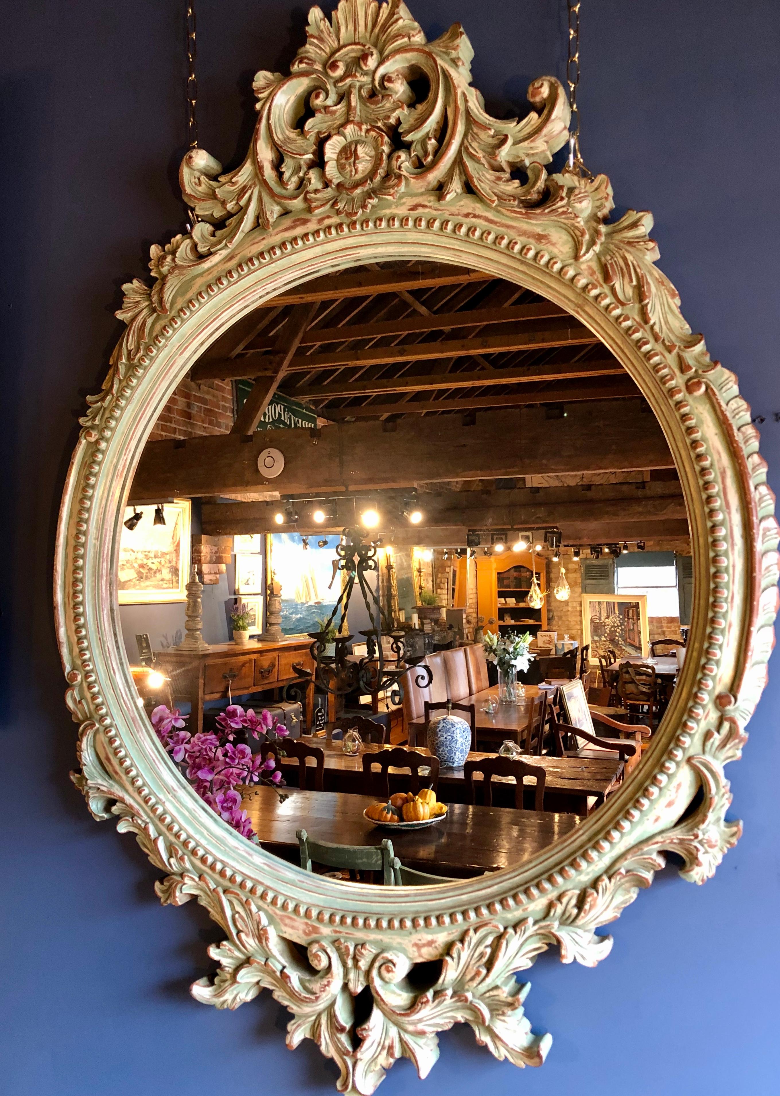 Victorian Pair of 19th Century Painted Circular Mirrors