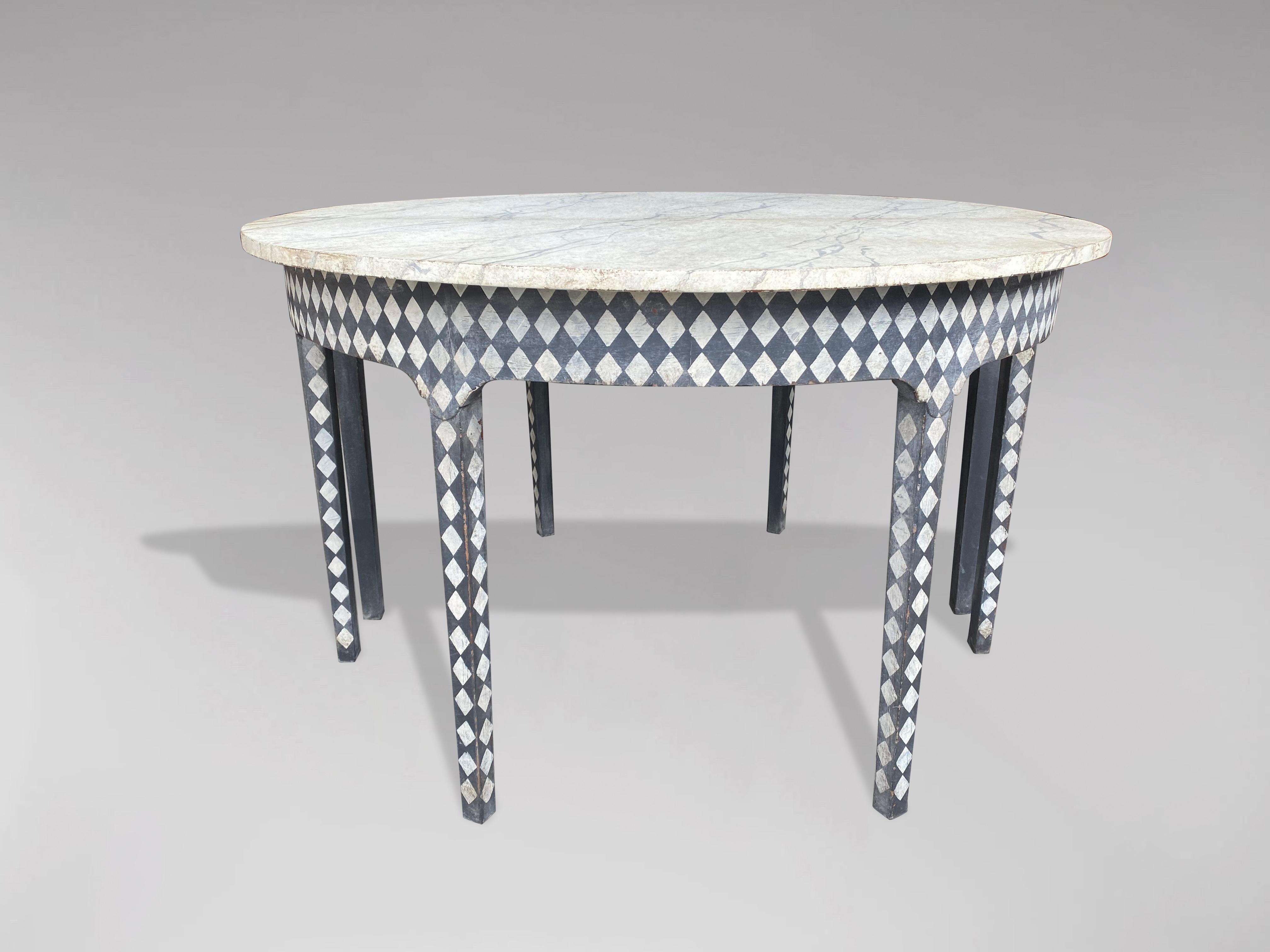 Hand-Crafted Pair of 19th Century Painted Demi Lune Console Tables For Sale
