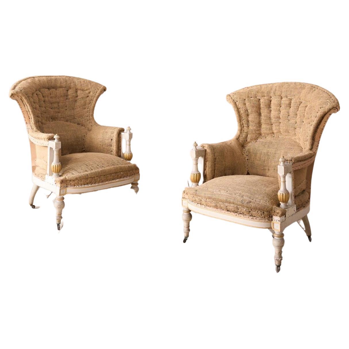 Pair of 19th century Painted fishtail armchairs For Sale