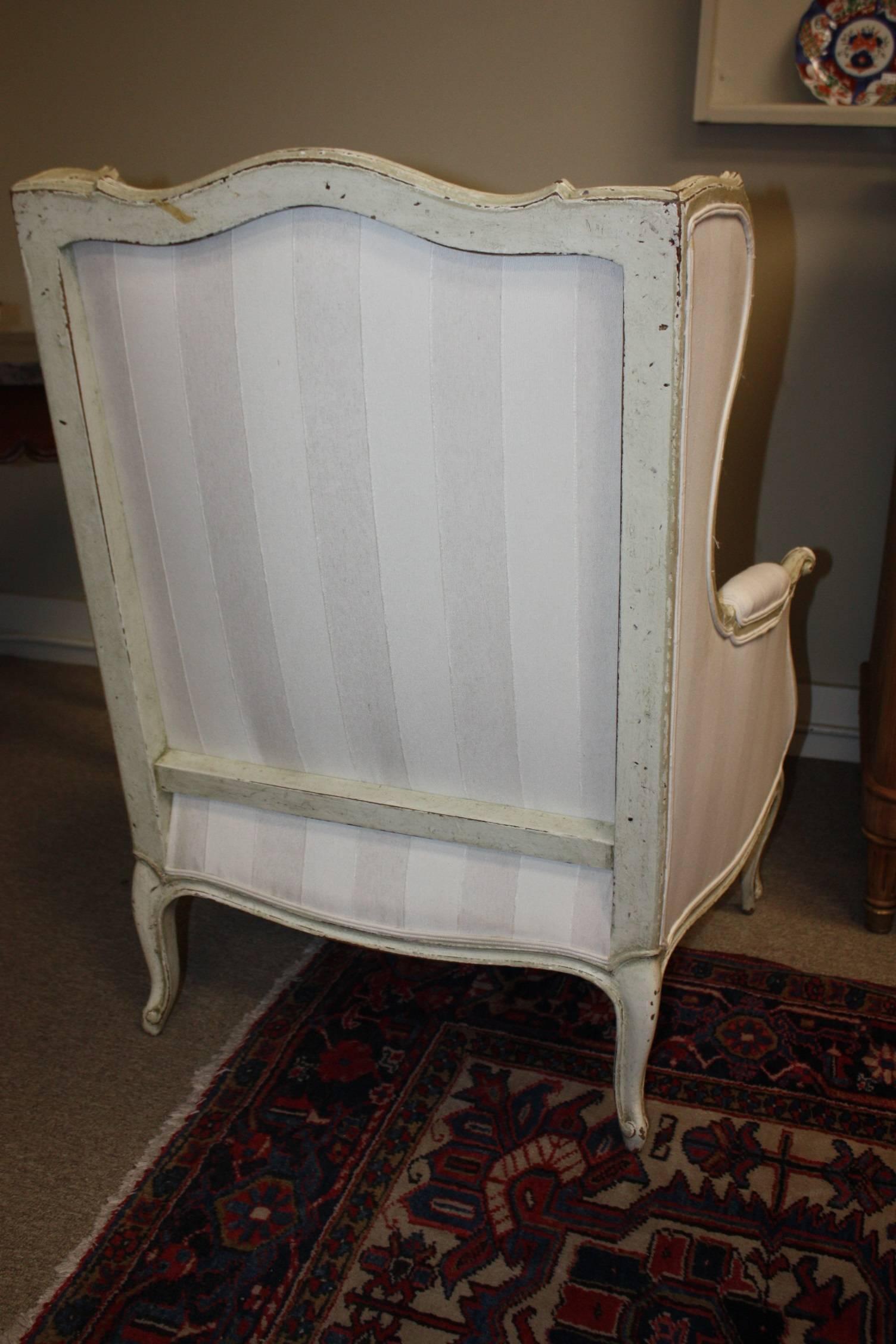 Pair of 19th Century Painted French Bergeres Newly Upholstered 2