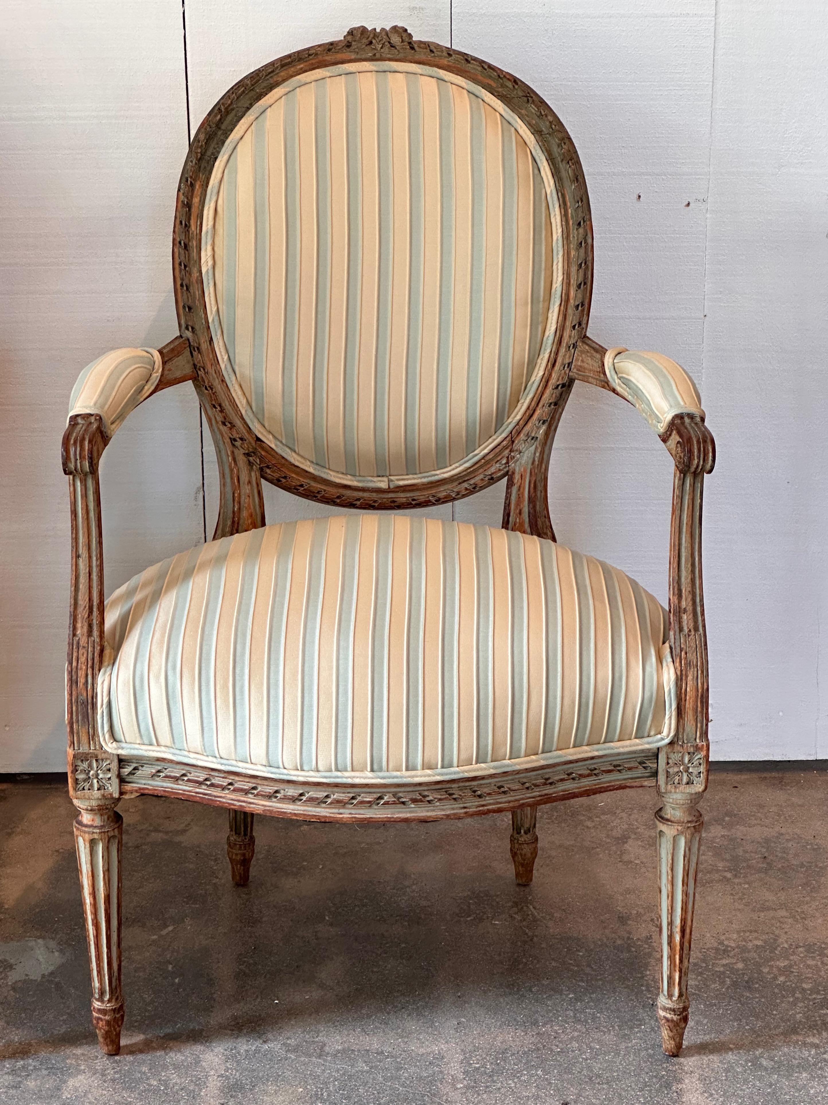 Upholstery Pair of 19th Century Painted French Chairs For Sale