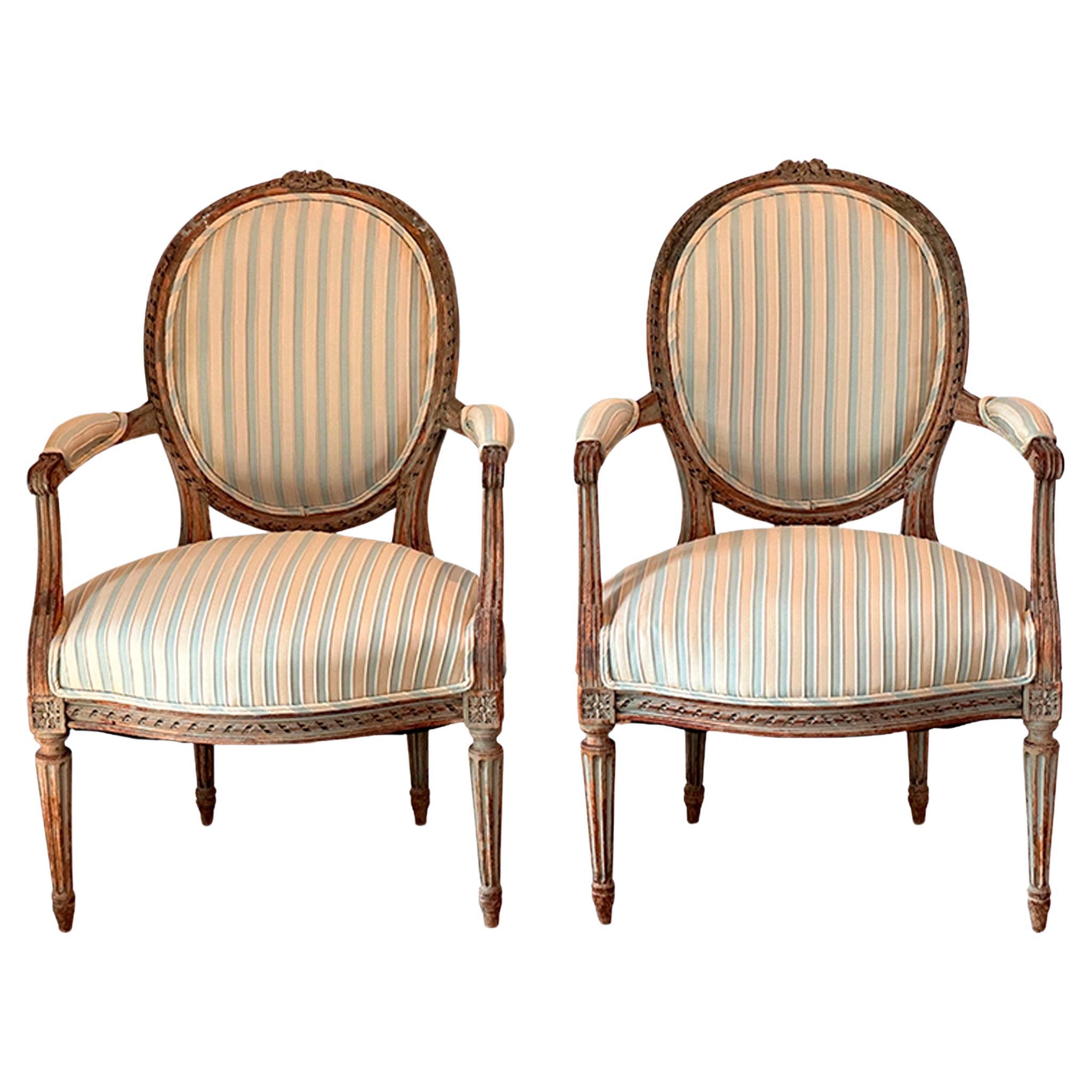 Pair of 19th Century Painted French Chairs For Sale