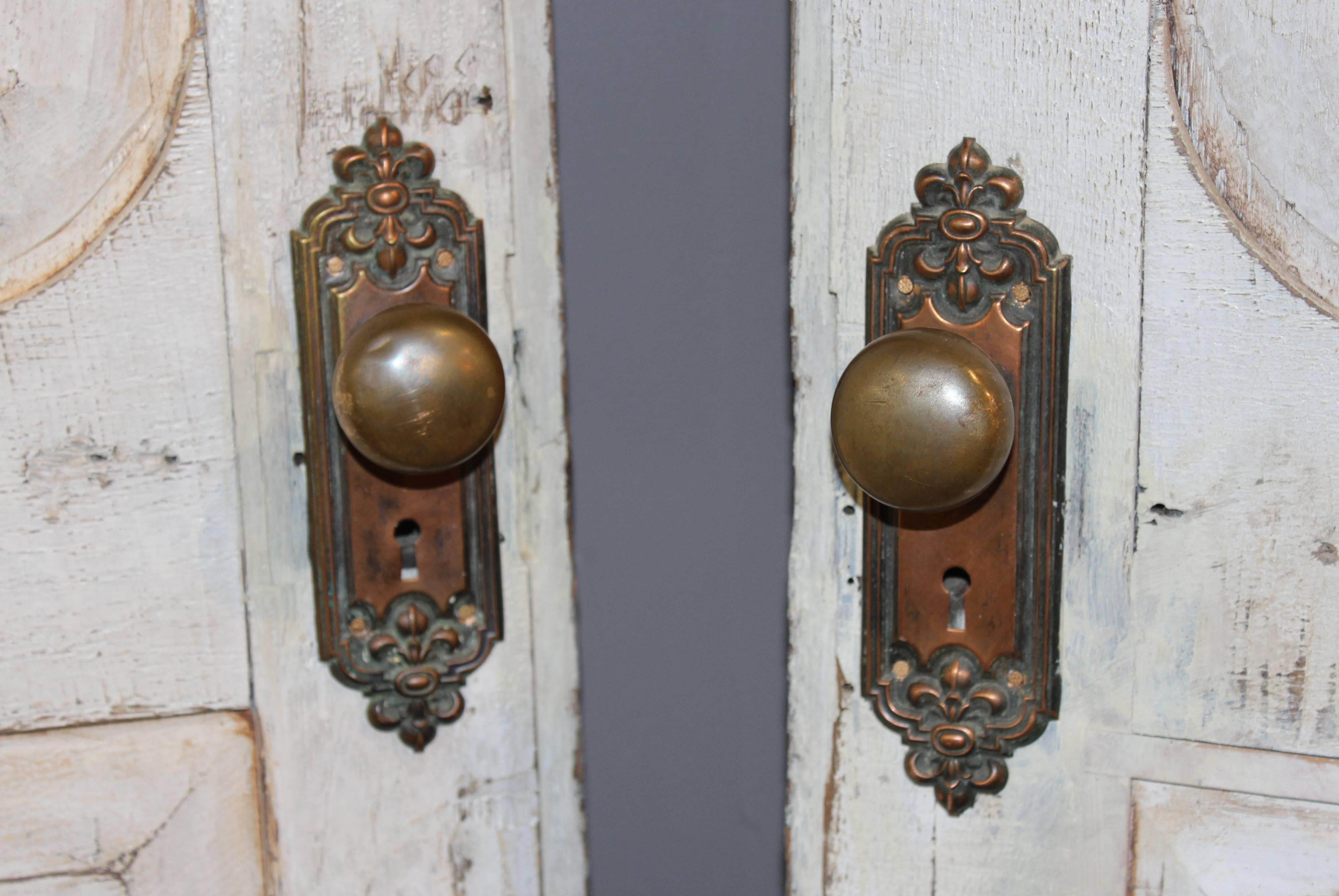 Pair of 19th Century Painted French Paneled Doors with Hardware In Good Condition In Milford, NH