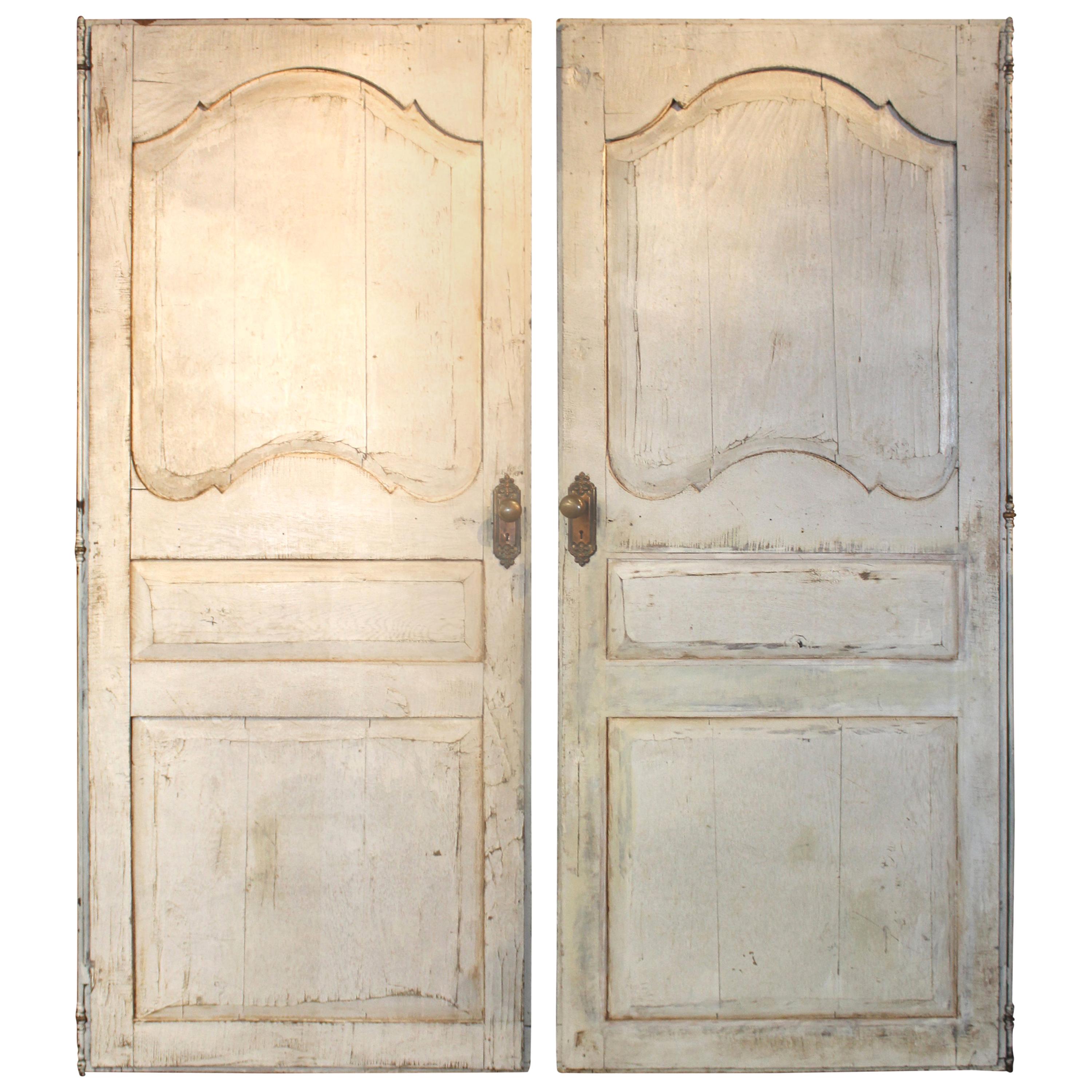 Pair of 19th Century Painted French Paneled Doors with Hardware