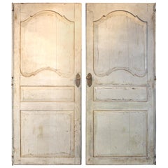 Antique Pair of 19th Century Painted French Paneled Doors with Hardware