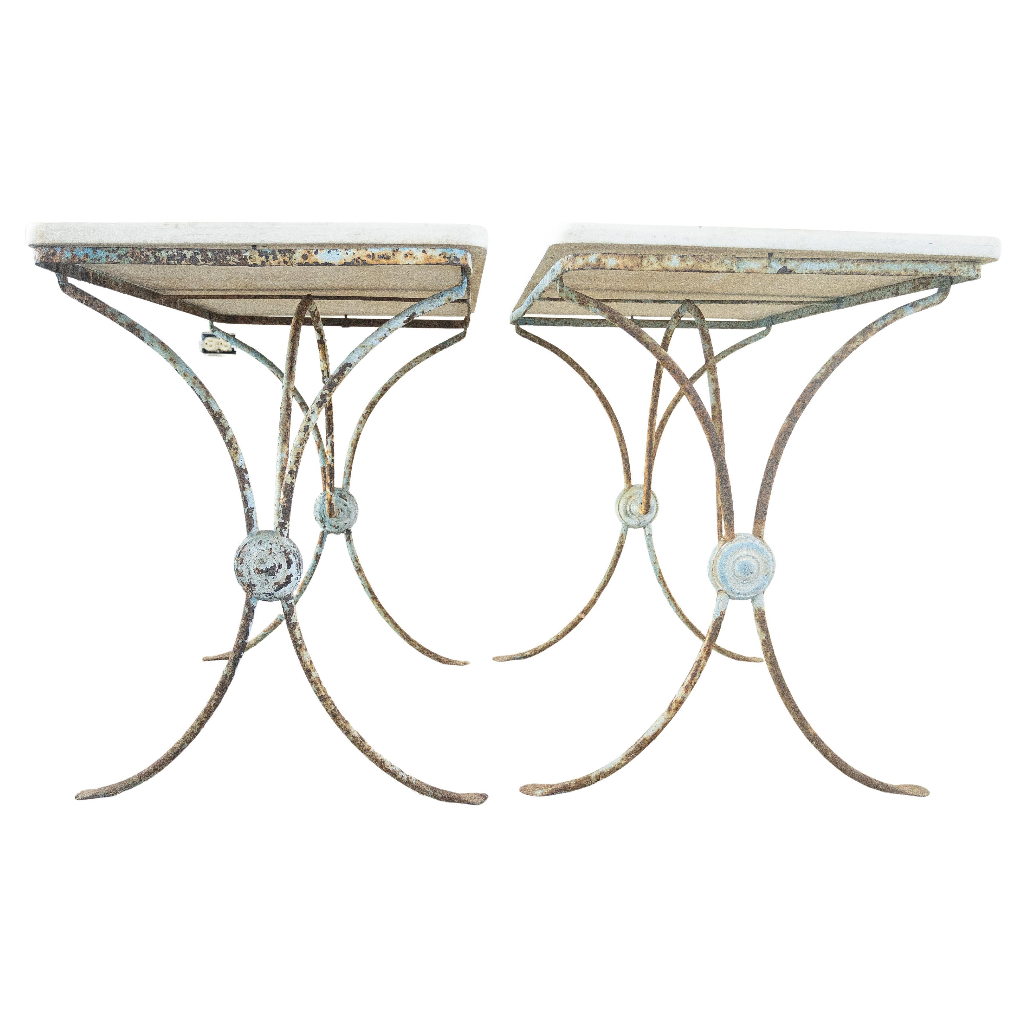 Pair of 19th century painted iron tables with stone top