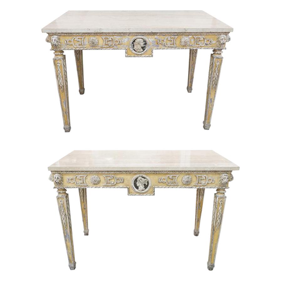 Pair of 19th Century Painted Neoclassical Console Tables