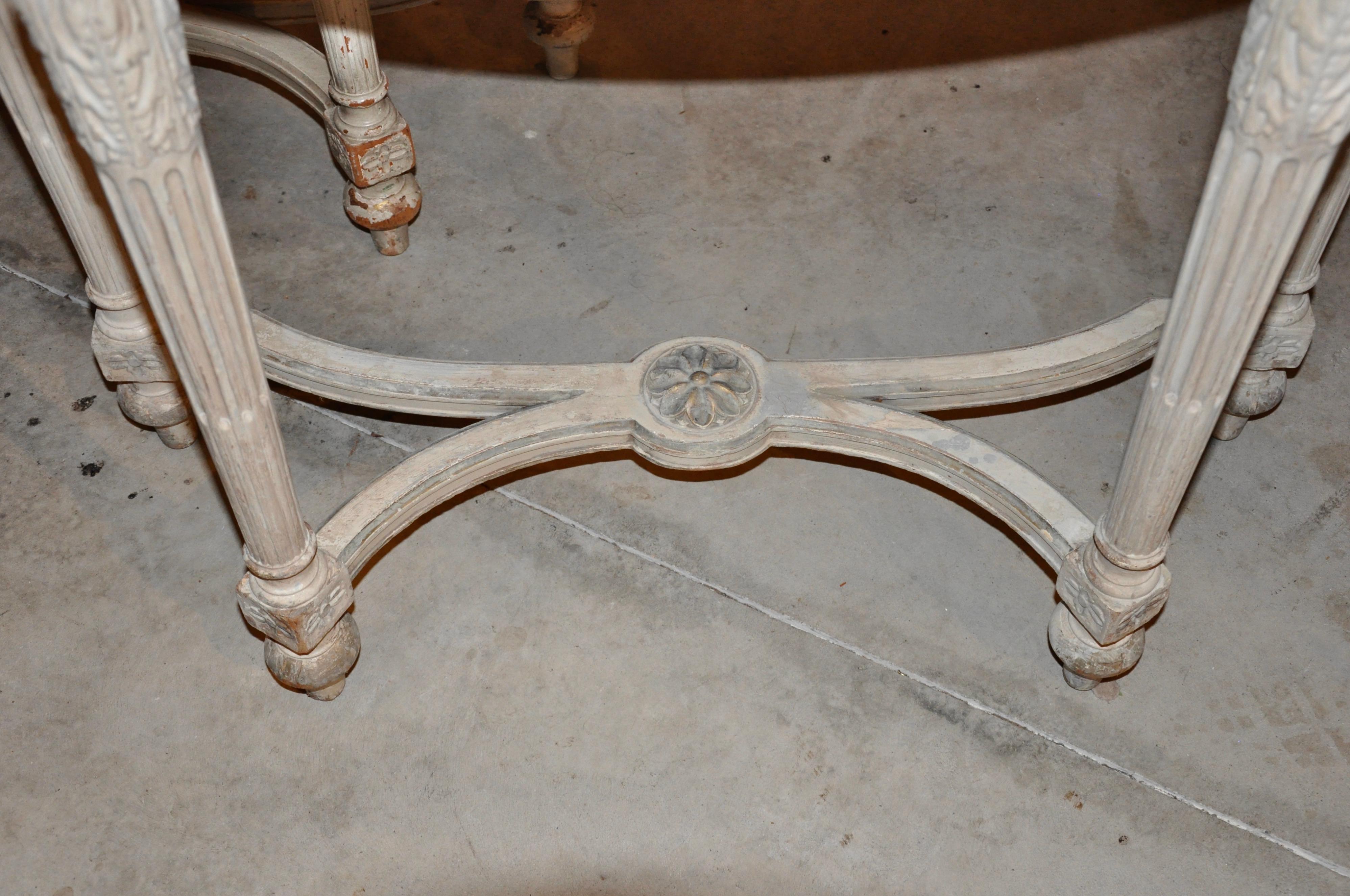 French Pair of Early Painted Neoclassical Console Tables with Marble Tops by Jansen