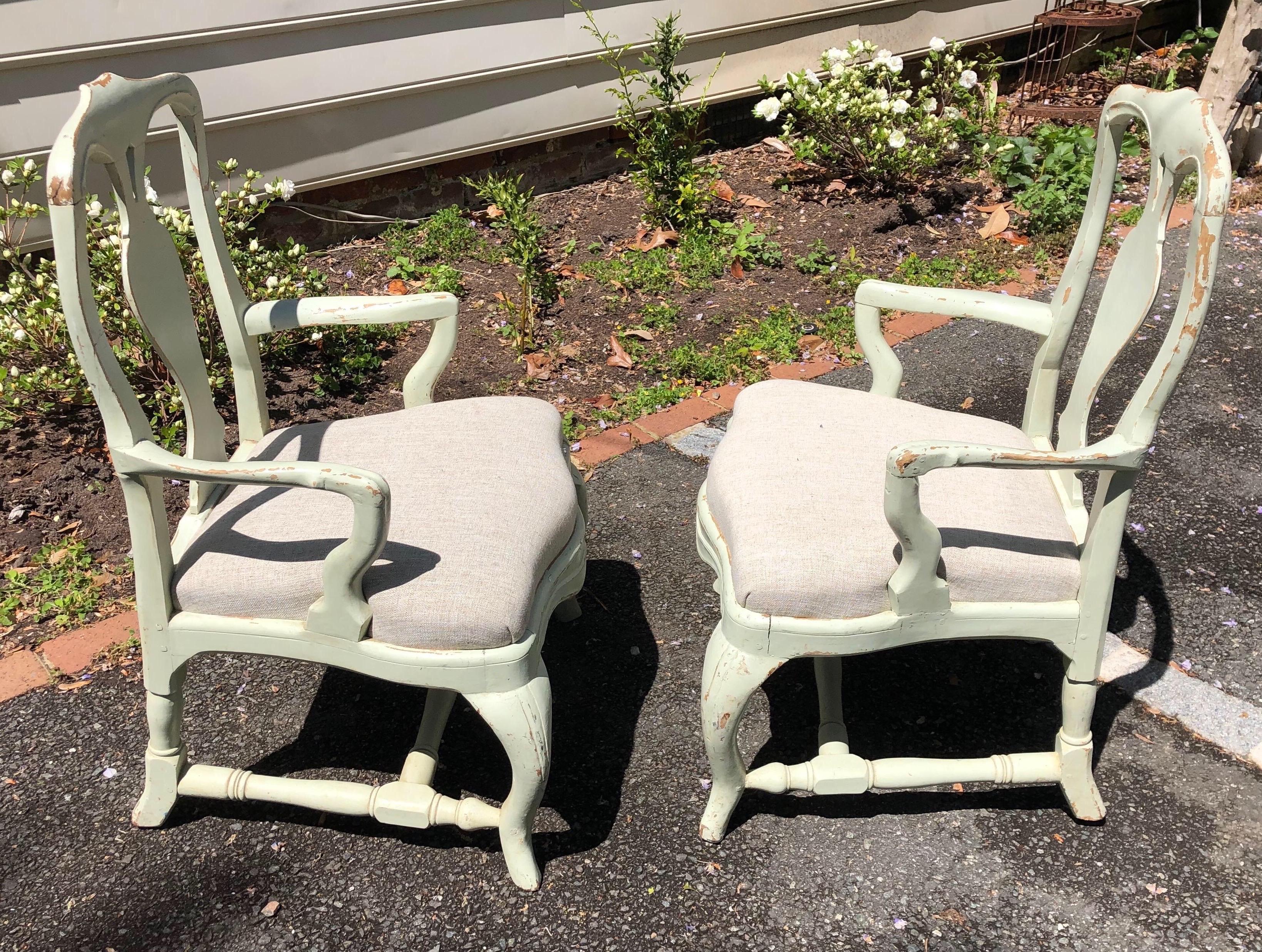Pair of 19th Century Painted Swedish Armchairs 2