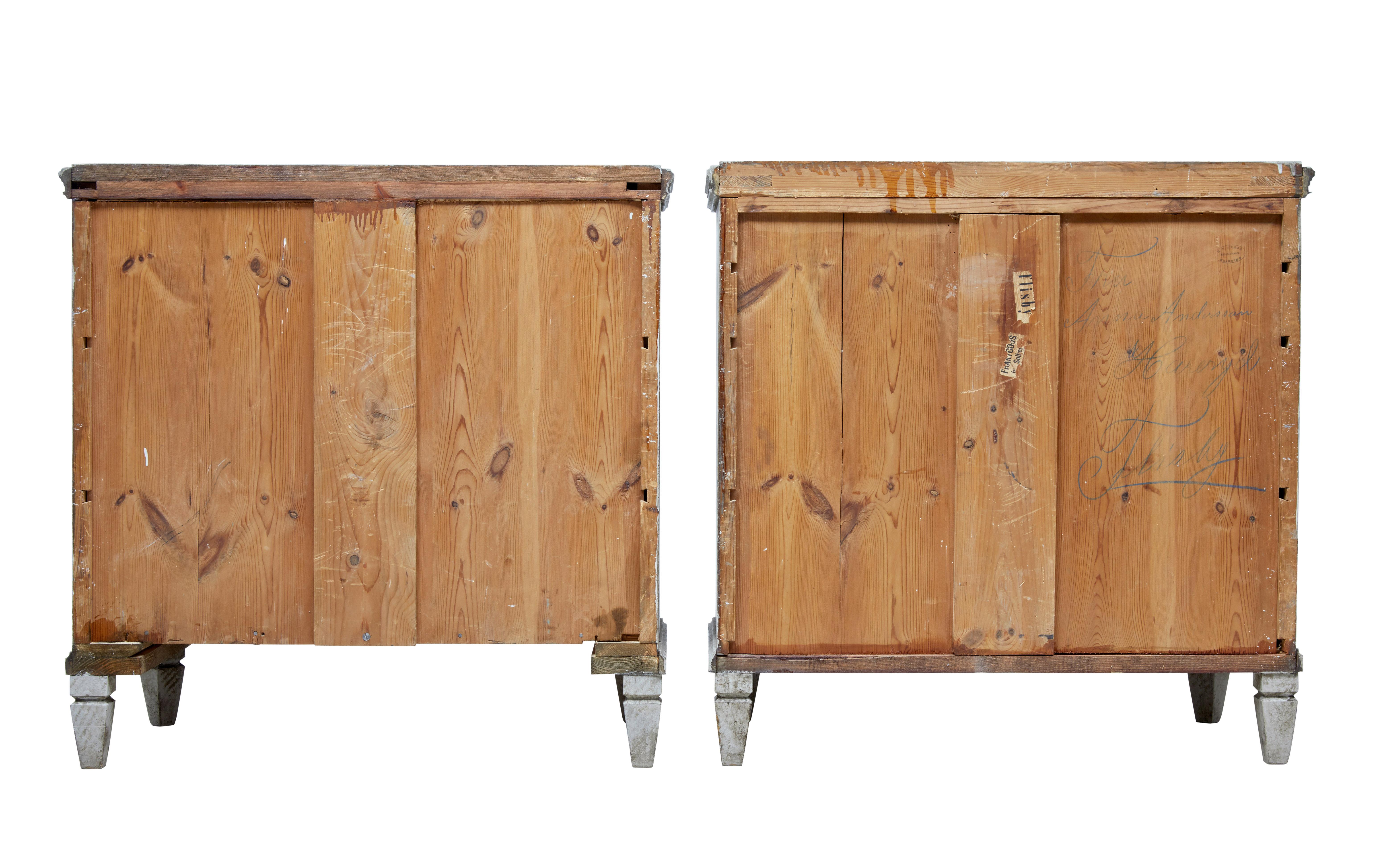 Hand-Painted Pair of 19th Century Painted Swedish Chest of Drawers