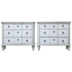 Pair of 19th Century Painted Swedish Commodes with Faux Marble Tops