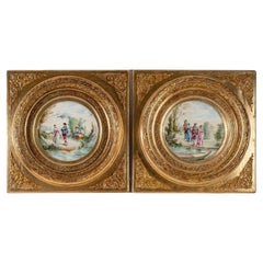 Paire de peintures sur porcelaine du 19ème siècle, période Napoléon III