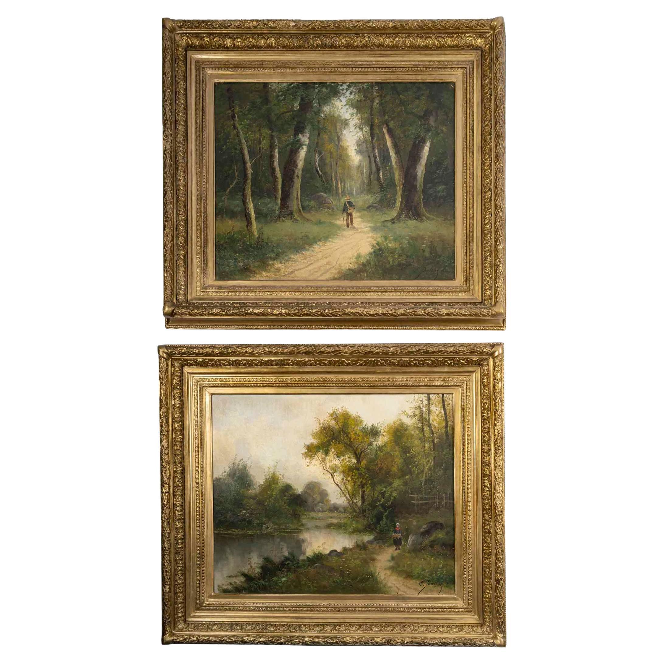 Pair of 19th Century Paintings, Signed Emile Ballue (1820-1886).