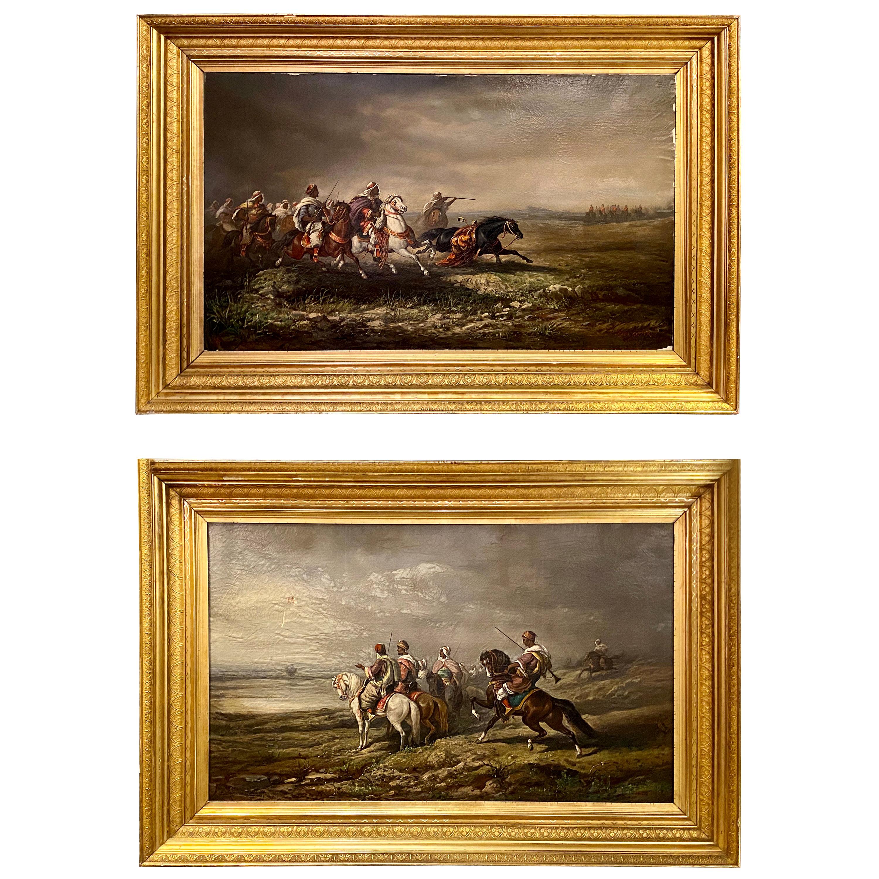 Pair of 19th Century Palatial Oil on Canvas Paintings Signed