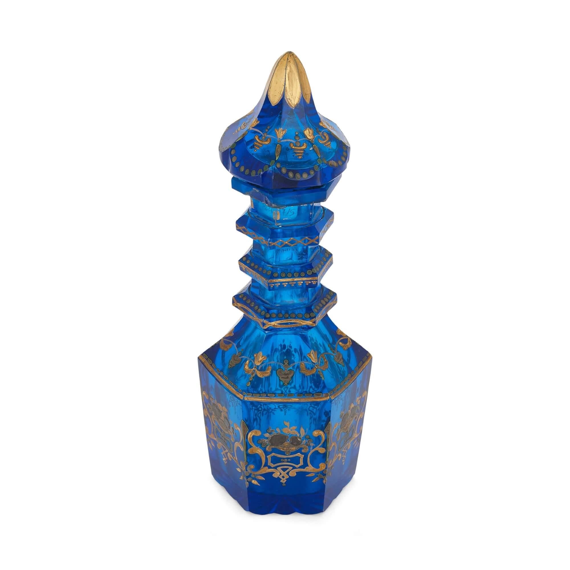 Czech Pair of 19th Century parcel gilt Bohemian glass decanters
