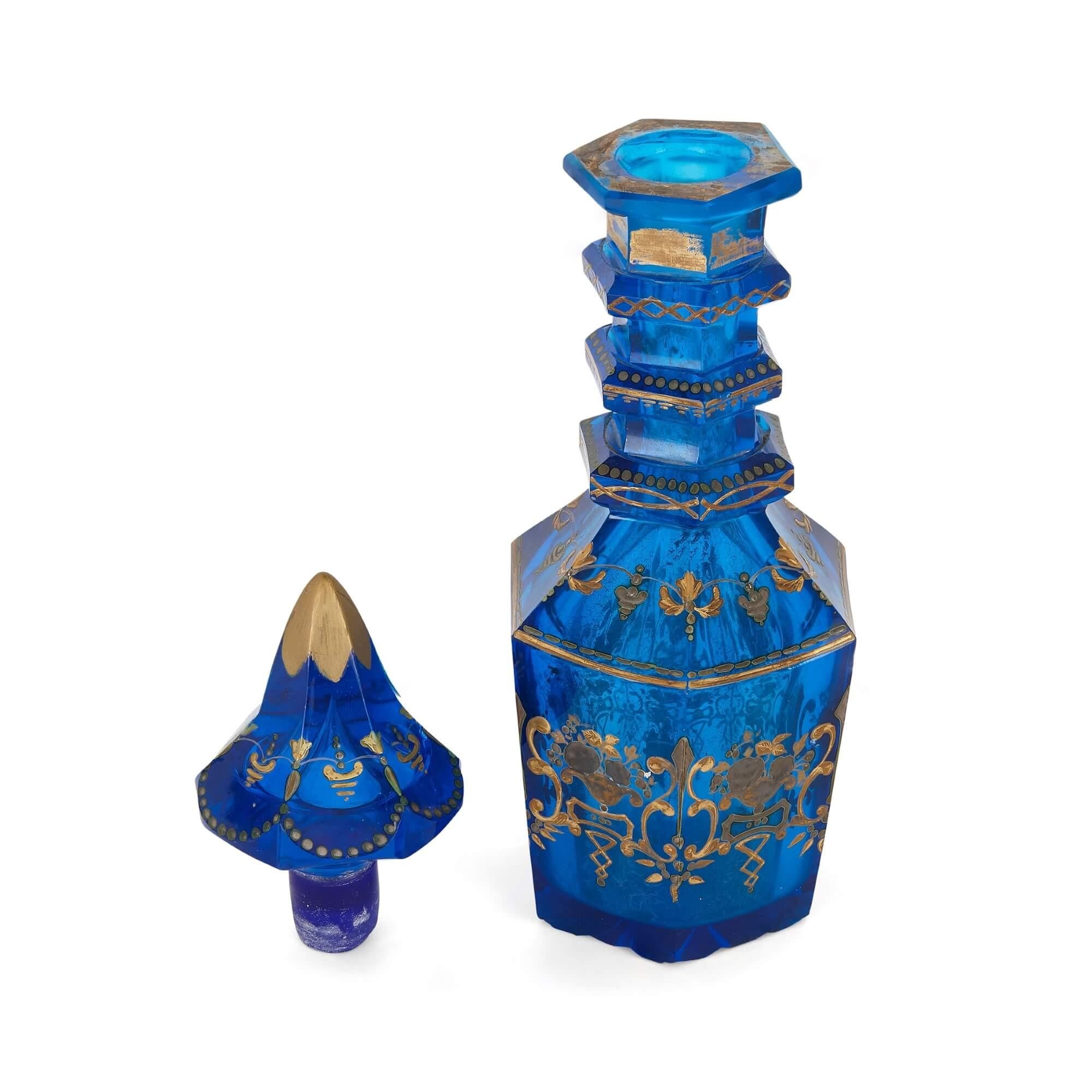 Gilt Pair of 19th Century parcel gilt Bohemian glass decanters