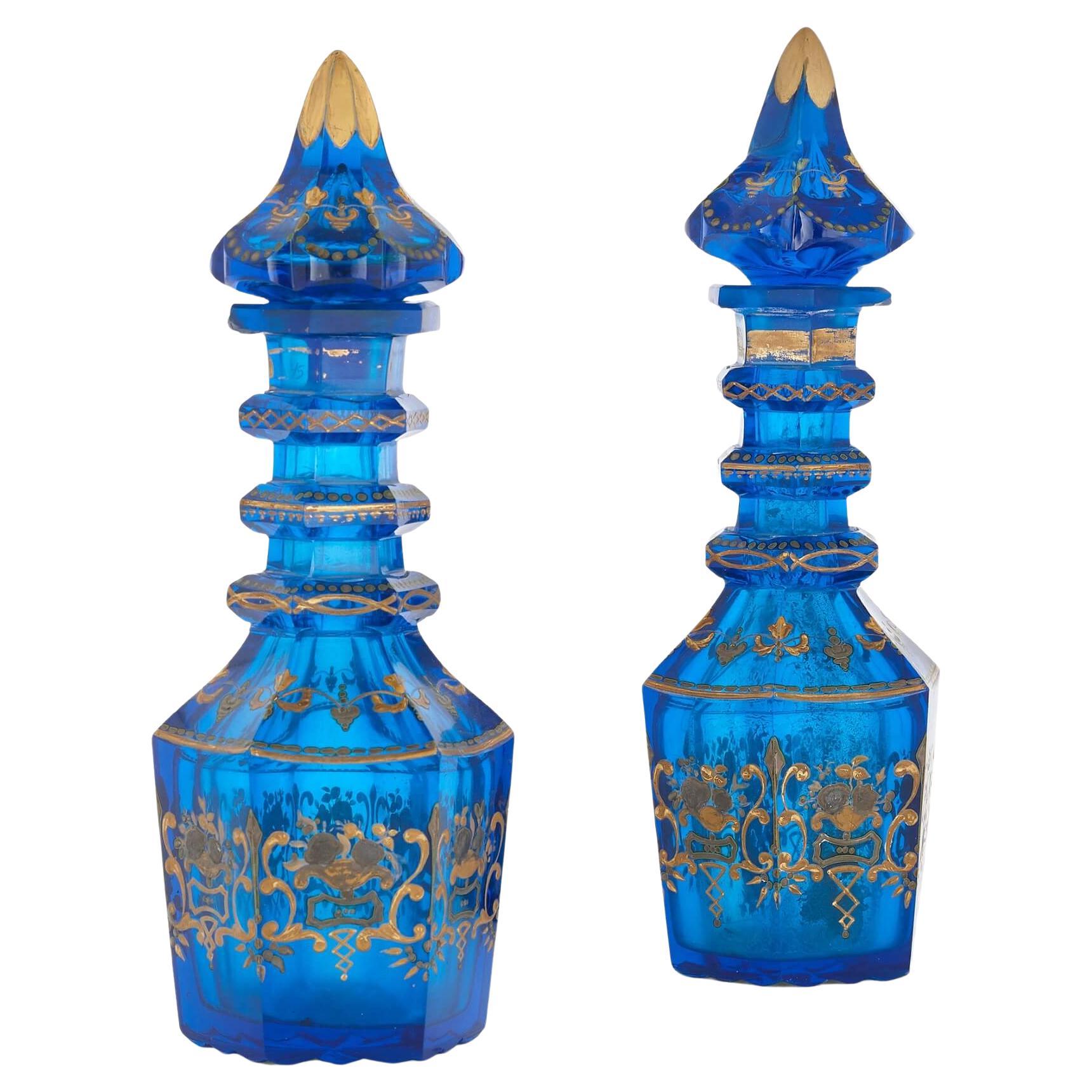 Pair of 19th Century parcel gilt Bohemian glass decanters