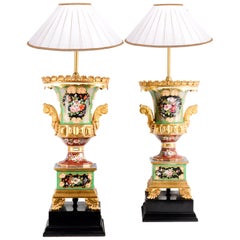 Pair of 19th Century Paris Porcelain Urn / Lamps