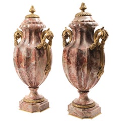 Pair of 19th Century Paris Rose Marble Urns