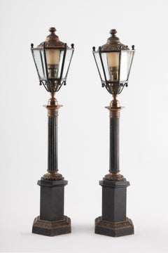 Pair of 19th Century Parisian Bronze Lamp-Post Form Table Lamps