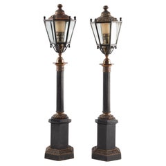 Pair of 19th Century Parisian Bronze Lamp-Post Form Table Lamps