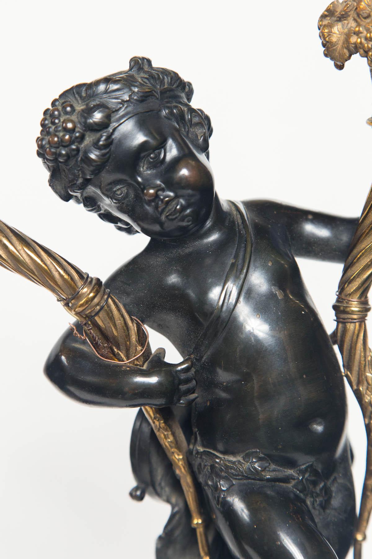 Pair of 19th Century, Patinated and Lacquered Bronze Putti Candelabra For Sale 1
