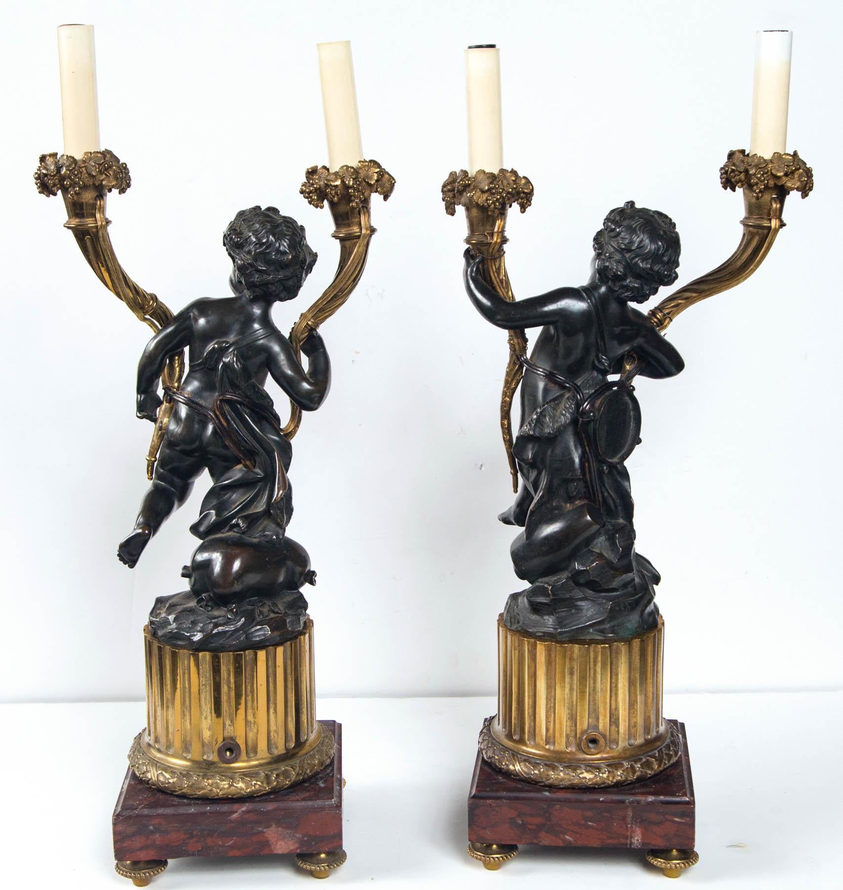 Pair of 19th Century, Patinated and Lacquered Bronze Putti Candelabra For Sale 3