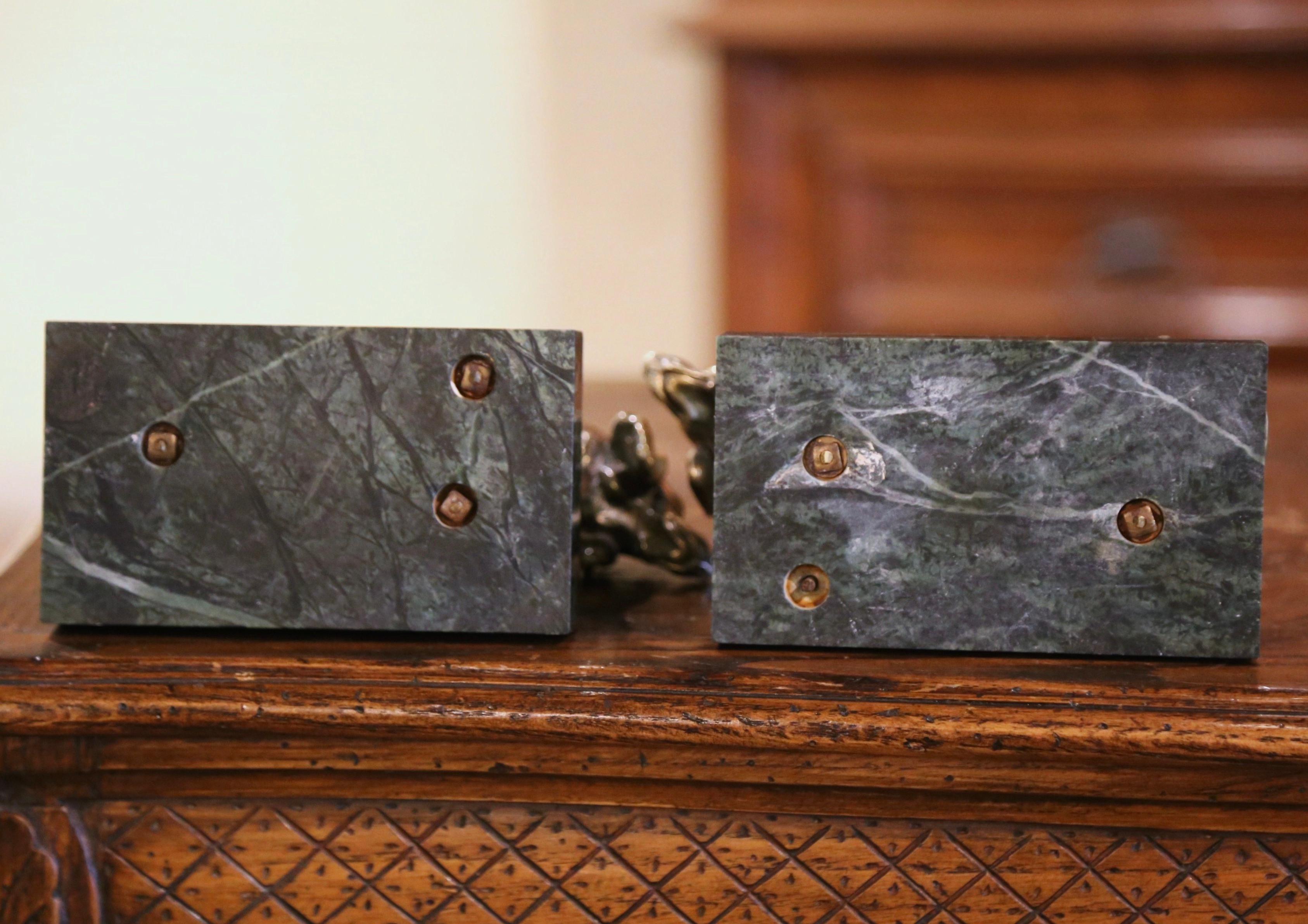 Pair of 19th Century Patinated Bronze and Marble Dog Sculpture Bookends 4