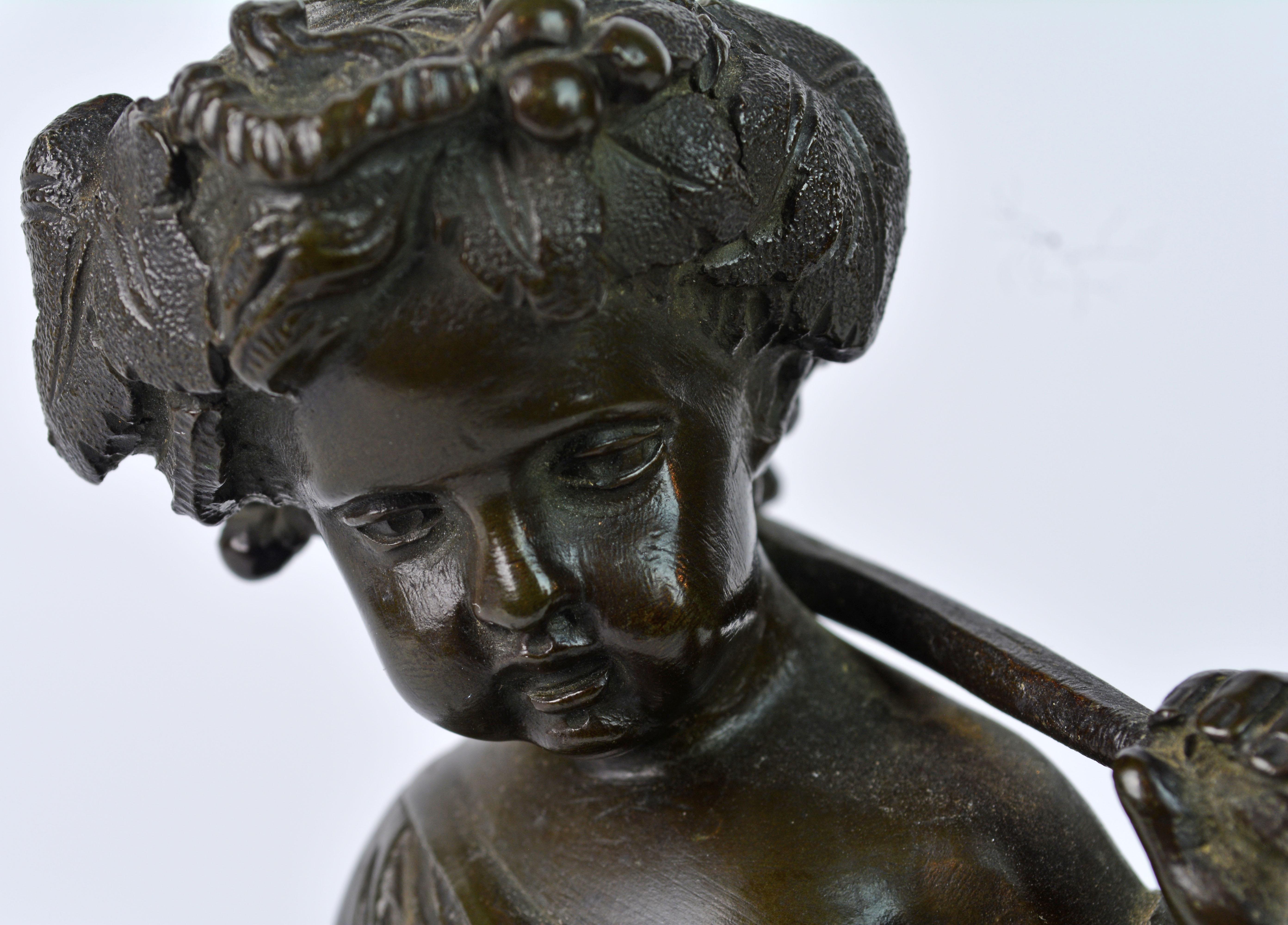 Pair of 19th Century Patinated Bronze Putti as Harvesters on Sienna Marble Bases 6