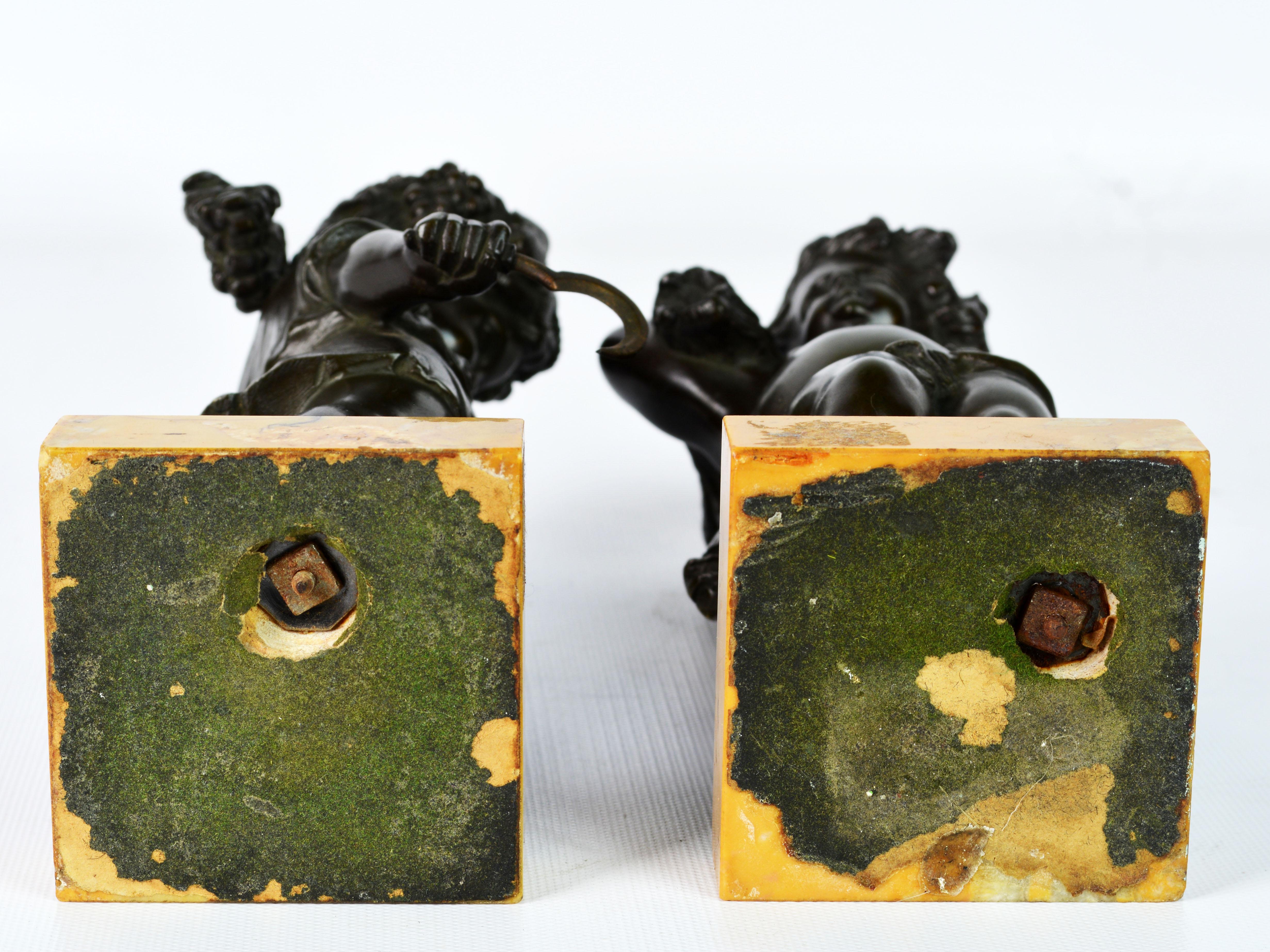 Pair of 19th Century Patinated Bronze Putti as Harvesters on Sienna Marble Bases 11