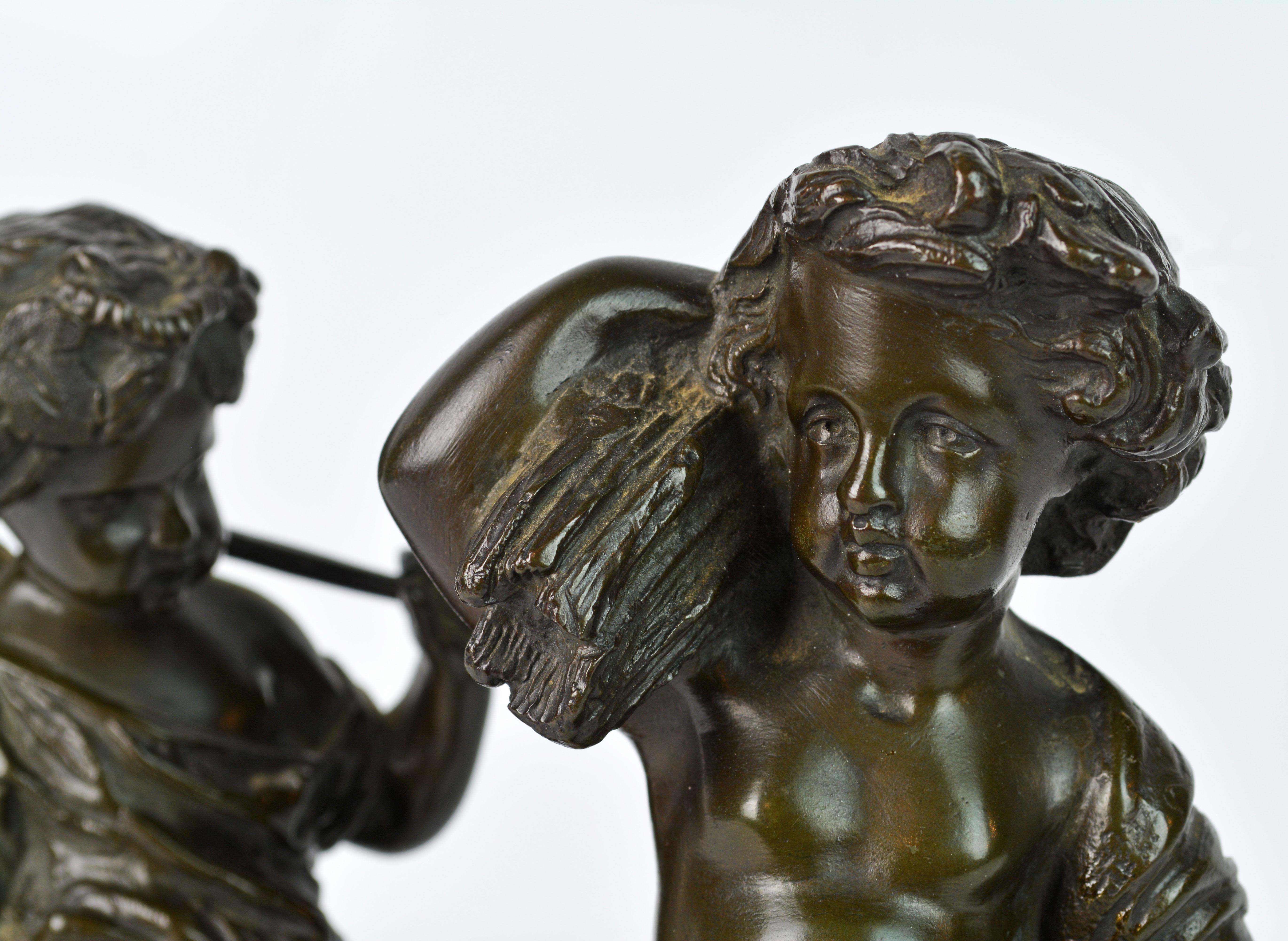 Pair of 19th Century Patinated Bronze Putti as Harvesters on Sienna Marble Bases 1