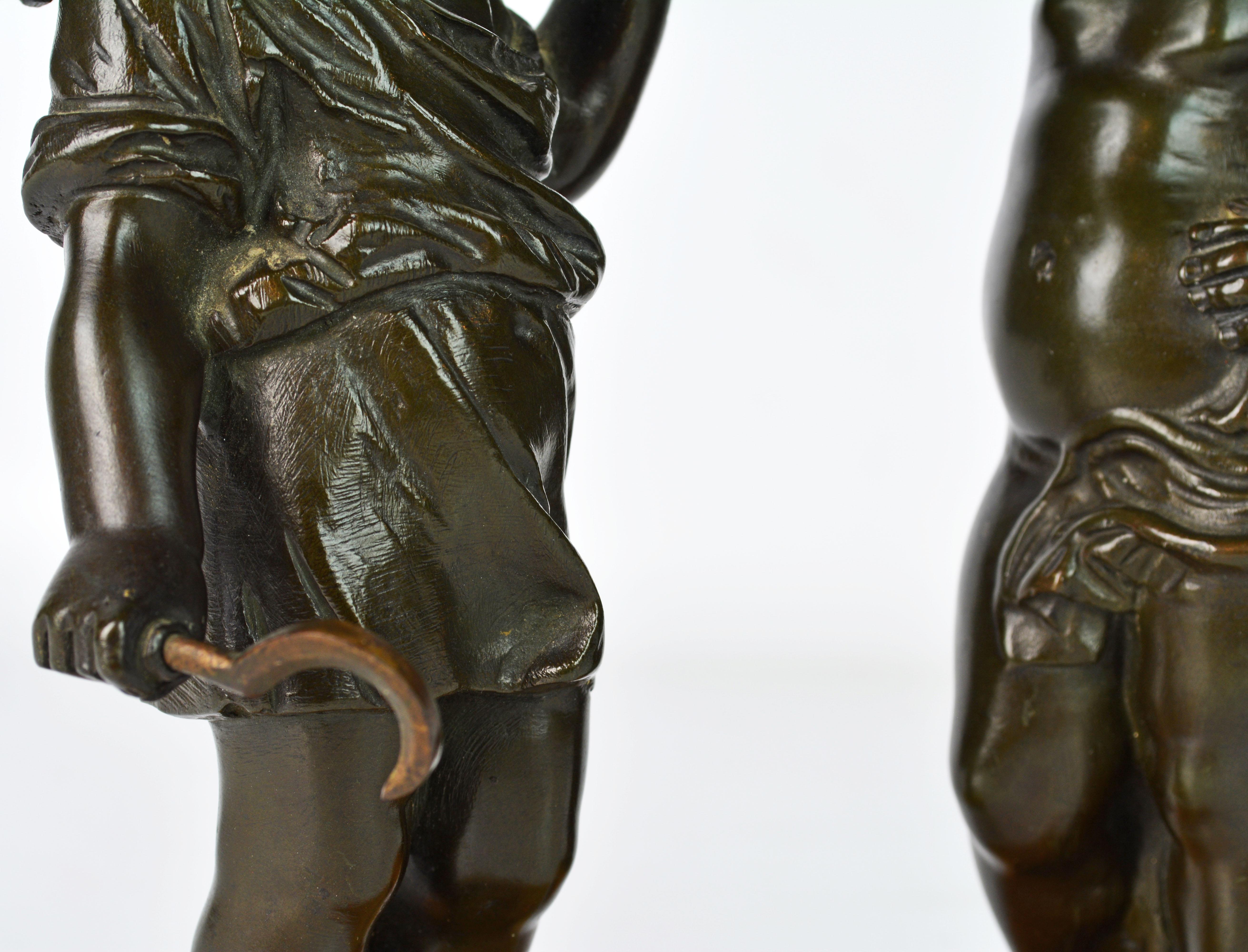 Pair of 19th Century Patinated Bronze Putti as Harvesters on Sienna Marble Bases 2