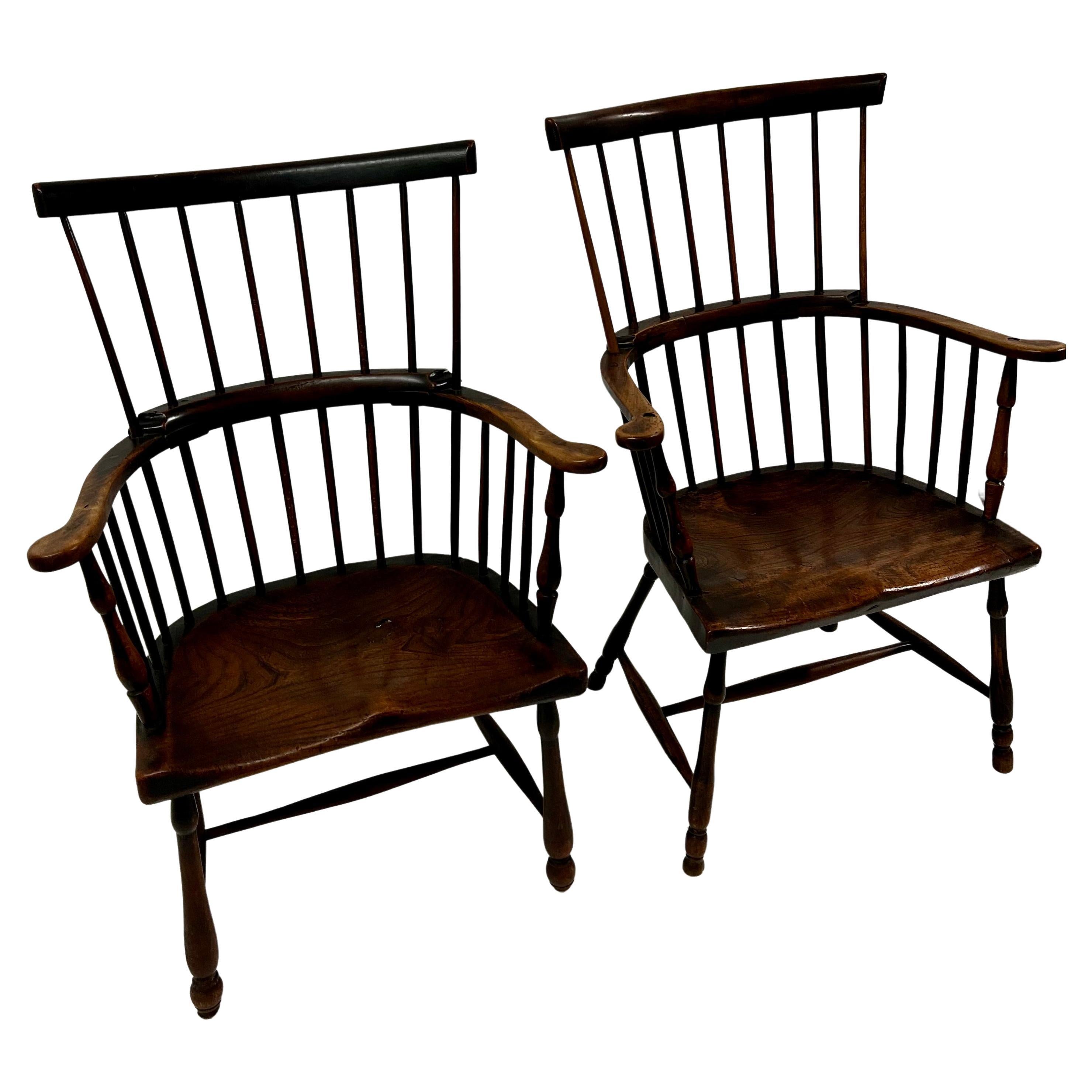 Pair of 19th Century Patinated Windsor Chairs For Sale
