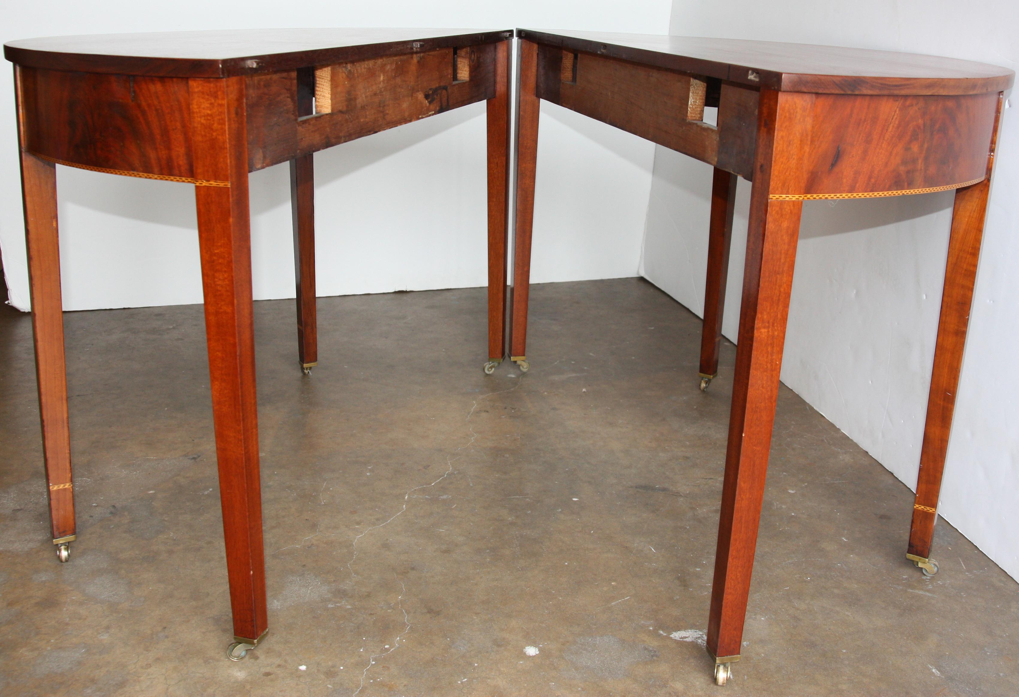 Pair of 19th Century, Period Demilune Console Tables in Mahogany 2