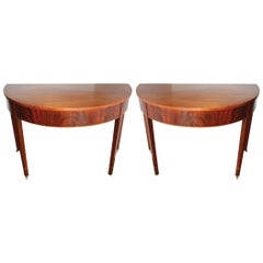Pair of 19th Century, Period Demilune Console Tables in Mahogany