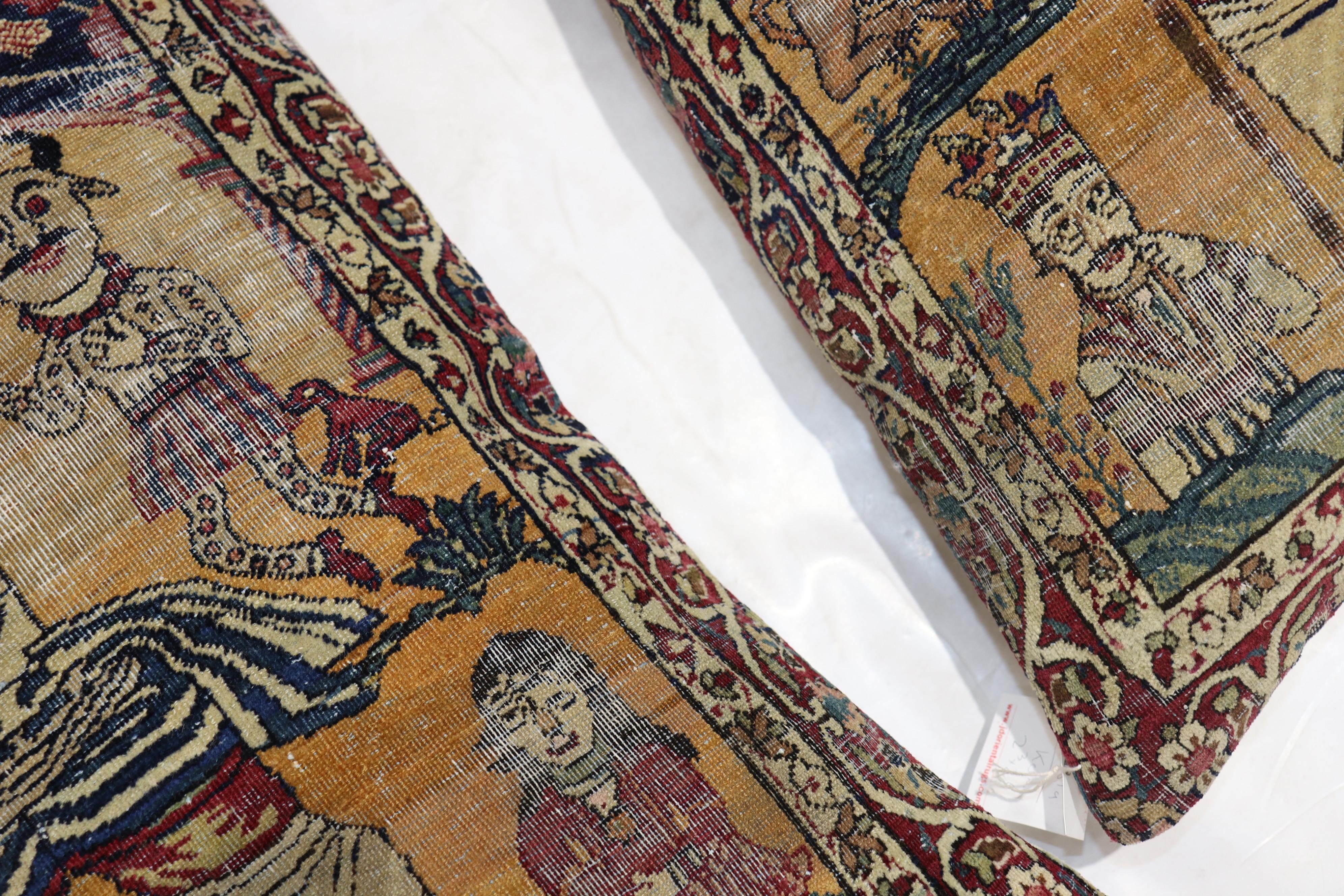 Set of pillows made from a 19th century Persian Lavar Kerman Pictorial rug. Each pillow has a polyfill insert and zipper closure

Both measure 27'' x 30'' & 27'' x 32'' respectively.