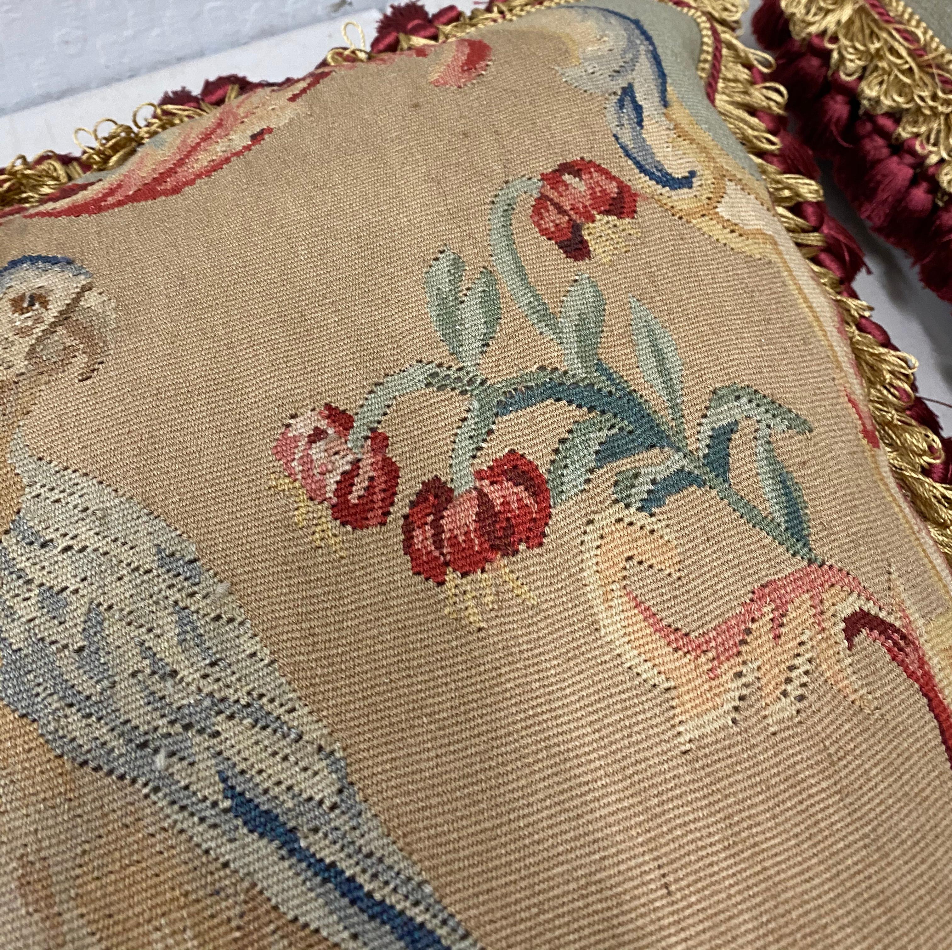 American Pair of 19th Century Petit Point Panels over Mid-20th Century Pillows